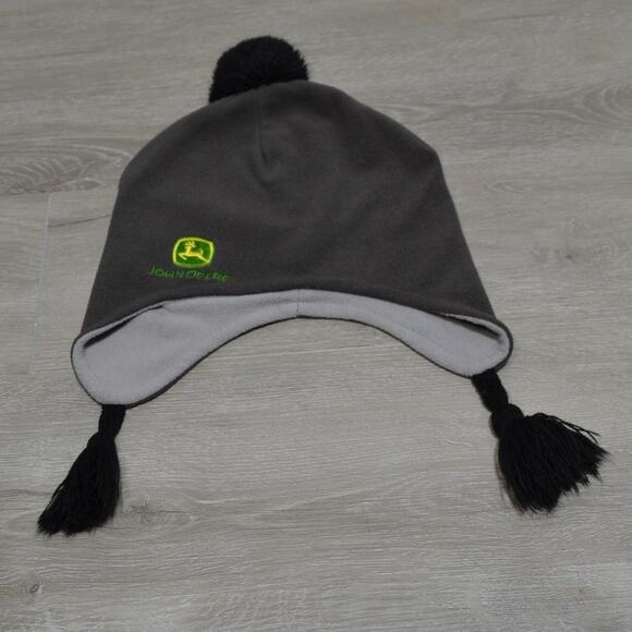 John Deere Fleece Hat Youth M/L Gray Black Green & Yellow - Picture 1 of 7